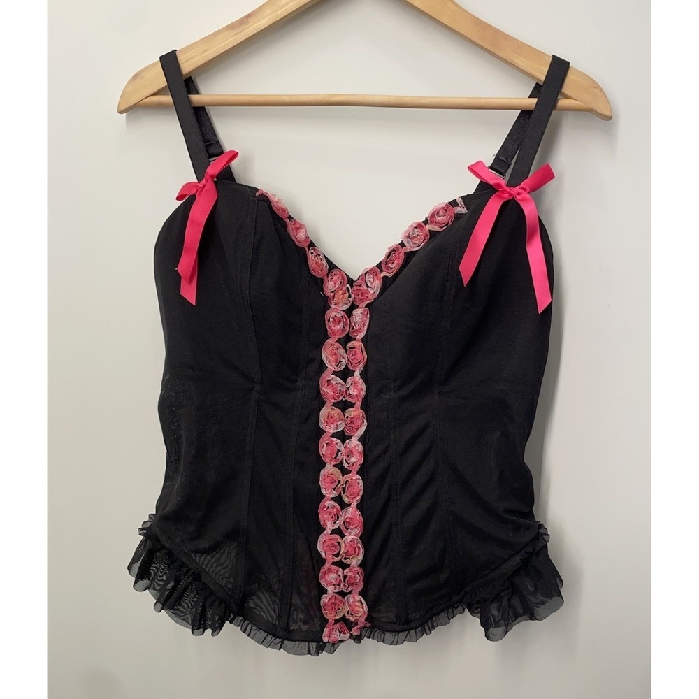 Cacique Corset Top Size 18/20 Black Pink Flowers Womens Lingerie Floral NEW